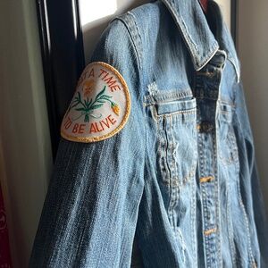 SZ S New York & Company distressed classic jean jacket denim stretch